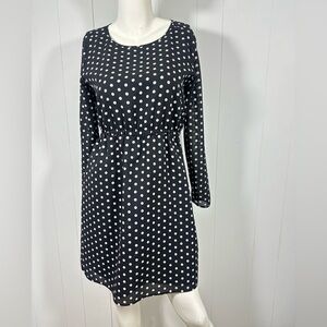 J Crew Black White Polka Dot Chiffon Dress Elastic Waist Knee Length Career Sz 6